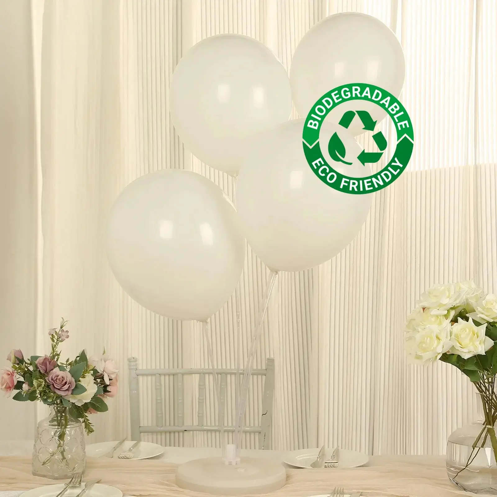50 Pack Matte Pastel Off White Biodegradable Balloons, Round Eco-friendly Thick Latex Party Balloons - 12"