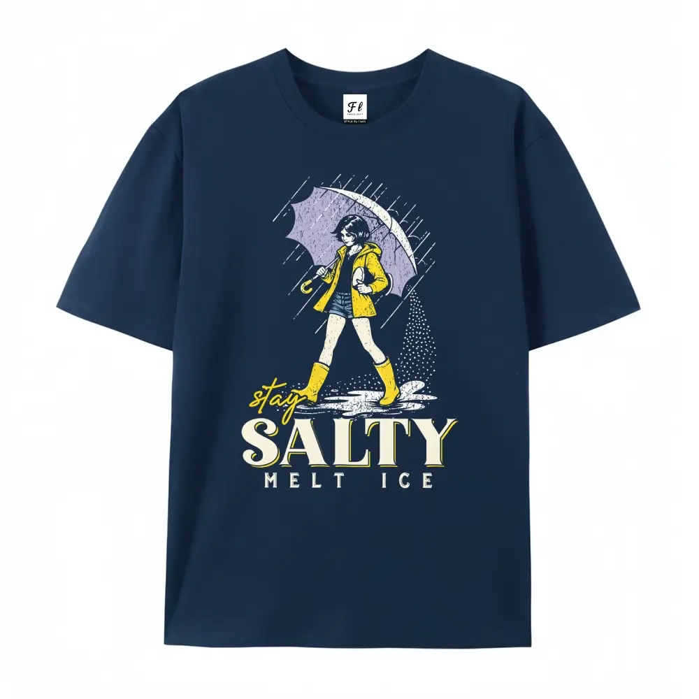 Unisex 100% Cotton Loose-Fitting Crew Neck Basic Streetwear T-Shirt - "Stay Salty" Hot Stamping Graphic Print, Micro Elastic Oversized Casual Short Sleeve Top, Cold Wash Menswear