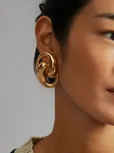 Ladies Earrings Smooth Teardrop Shaped Hollowed Out Stainless Steel 18k Gold Plated Waterproof Anti Allergy Modern Minimalist Elegant And Fashionable Jewelry