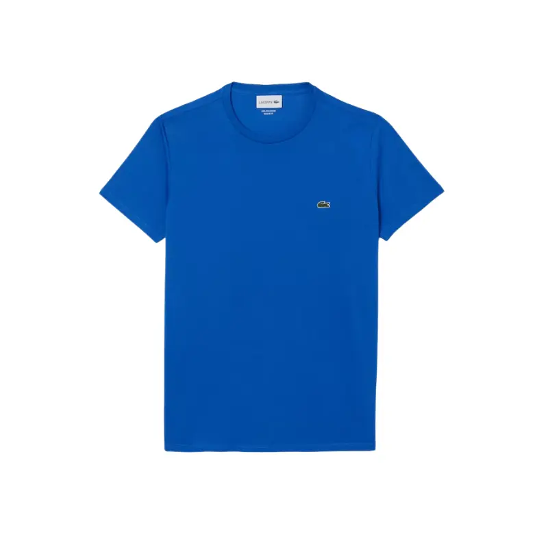 Men's Lacoste Embroidered Monochrome Pima Cotton Jersey Round Neck Short-Sleeve Tshirt - Menswear Casual Sportswear Tee, Shortsleeve, Regular, Straight Cut, Male, 130 Gsm Weight, Crew Neck, Tops, Plain