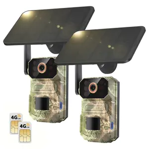 2PC 4G LTE Cellular Trail Camera with Solar Panel, 1080p Hunting & Outdoor Security, Two-Way Talk, Night Vision, Long-Range Motion Detection, IP65, Built-in SIM & Unlimited Plan, No WiFi Needed