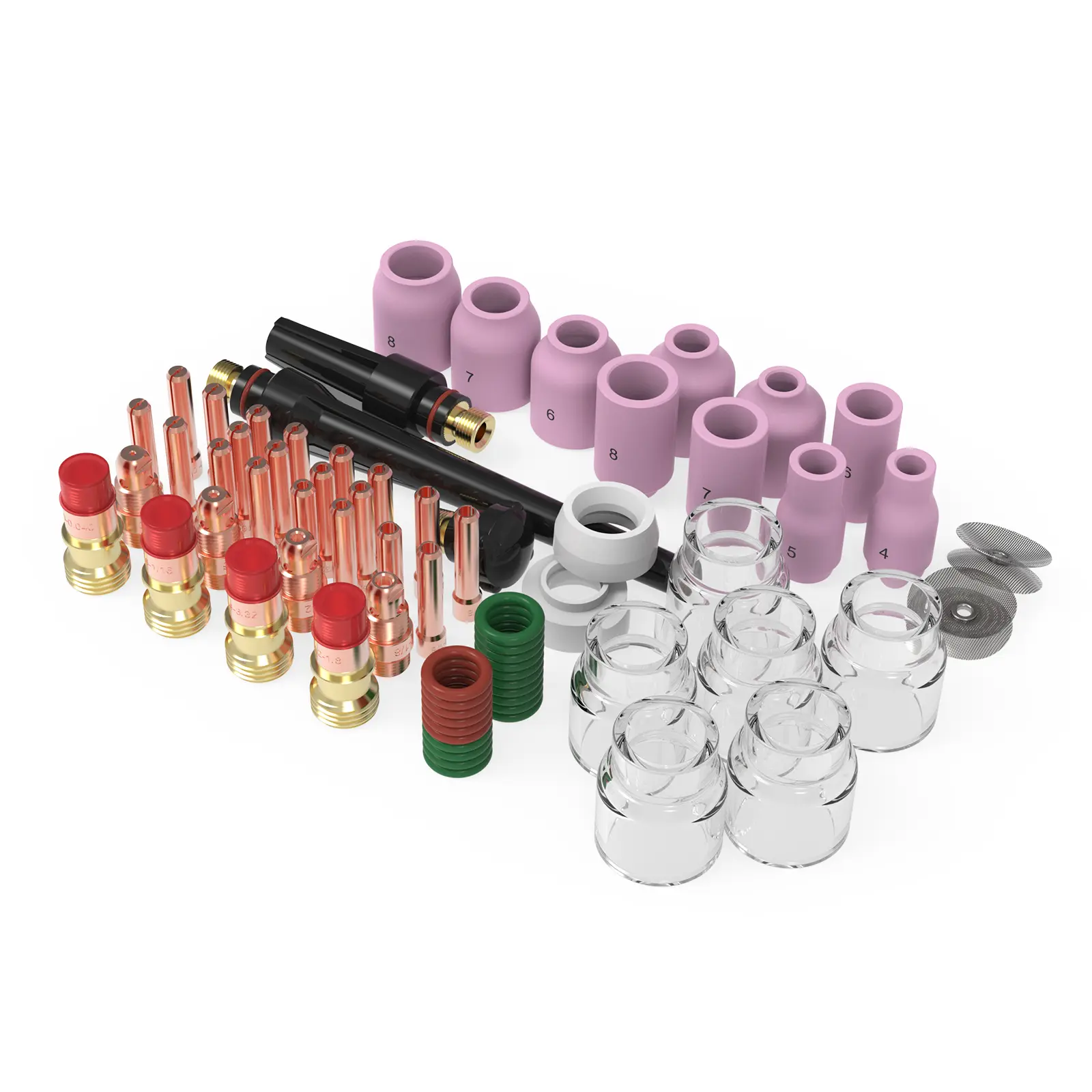 YESWELDER 71Pcs TIG Welding Torch Consumables Tool Kit for WP-17/-18/-26 Torches, Includes Stubby Gas Lens, Collets, #10 Pyrex Cup, Diffusers, Cups, O-Rings, Insulators, Back Caps & Metal Parts
