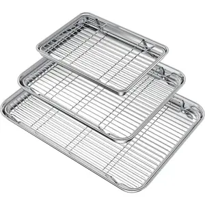Baking Sheet with Rack Set (3 Pans + 3 Racks), Stainless Steel Baking Pan Cookie Sheet with Cooling Rack, Non Toxic & Heavy Duty & Easy Clean