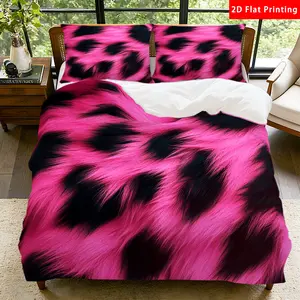 2/3 Pcs 2D Flat Pink Cheetah Print Duvet Cover Set Cheetah Print Bedding Set Quilt Cover 1 Duvet Cover + 1/2 Pillowcases Cheetah Print Top Sheet Decorative Bedding Bedroom Decor