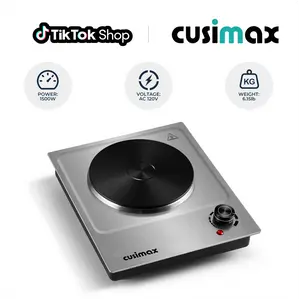 CUSIMAX Adjustable Cast Iron Electric Hot Plate - Corded US Plug Countertop Single Stove, 11 Power Levels, Fast Heating, Auto Shut-Off, Stainless Steel Easy-Clean Surface for All Cookware Types (Induction Cooker)