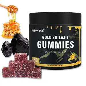 Newrish Gold Shilajit Gummies – 100% Natural & Organic – Enhances Athletic Performance – Infused with Manuka Honey – Contains Fulvic Acid & 85+ Trace Minerals – 30 Count