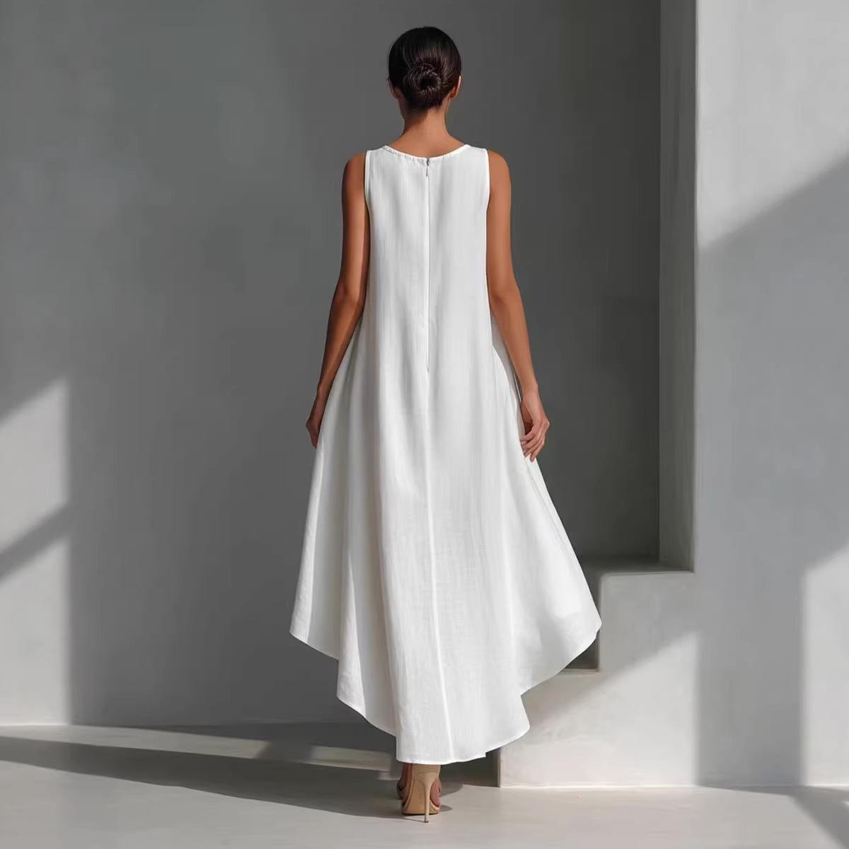 Minimalist Statement Dress  Asymmetrical Hem Flowy Sleeveless Maxi Dress Clean Girl Aesthetic Summer Outfit 2025