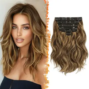 BARSDAR Clip in Hair Extensions - 12 Inch Short Wavy Highlight Hair Extensions for Women - 6PCs Thick Soft Synthetic Clip in Hairpieces Daily