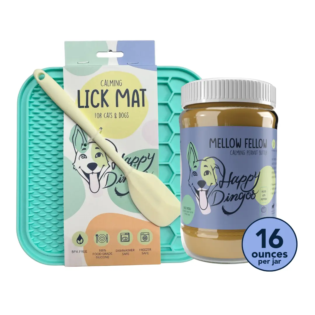 Happy Dingos Lickin' Good Bundle – Calming Peanut Butter + Lick Mat for Anxious Dogs, BPA-Free