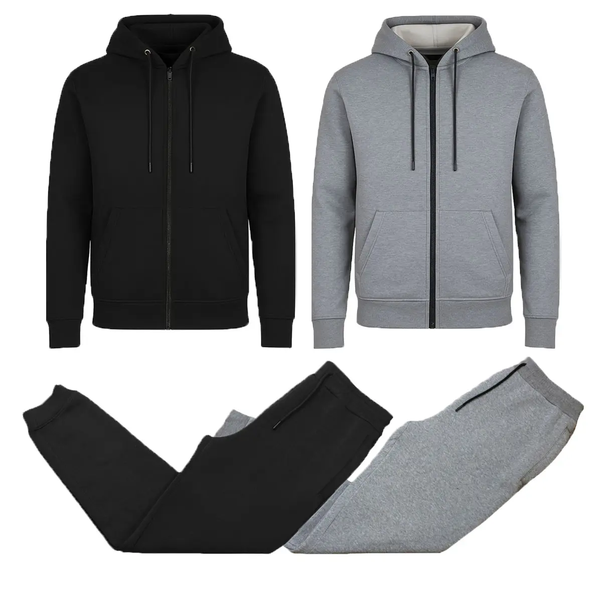 (Fleece Zip) Black-Heather Grey
