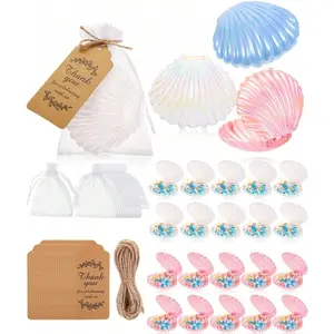 1/8sets-Seashells Mermaid Birthday Party Decoration Favors 8 Plastic Seashells Candy Boxes Clam Treat Holders 8 Thank You Tags and 8 Bags for Wedding Birthday Mermaid Ocean/Halloween/Christmas Party Party Gift Packs Party Decoration Supplies