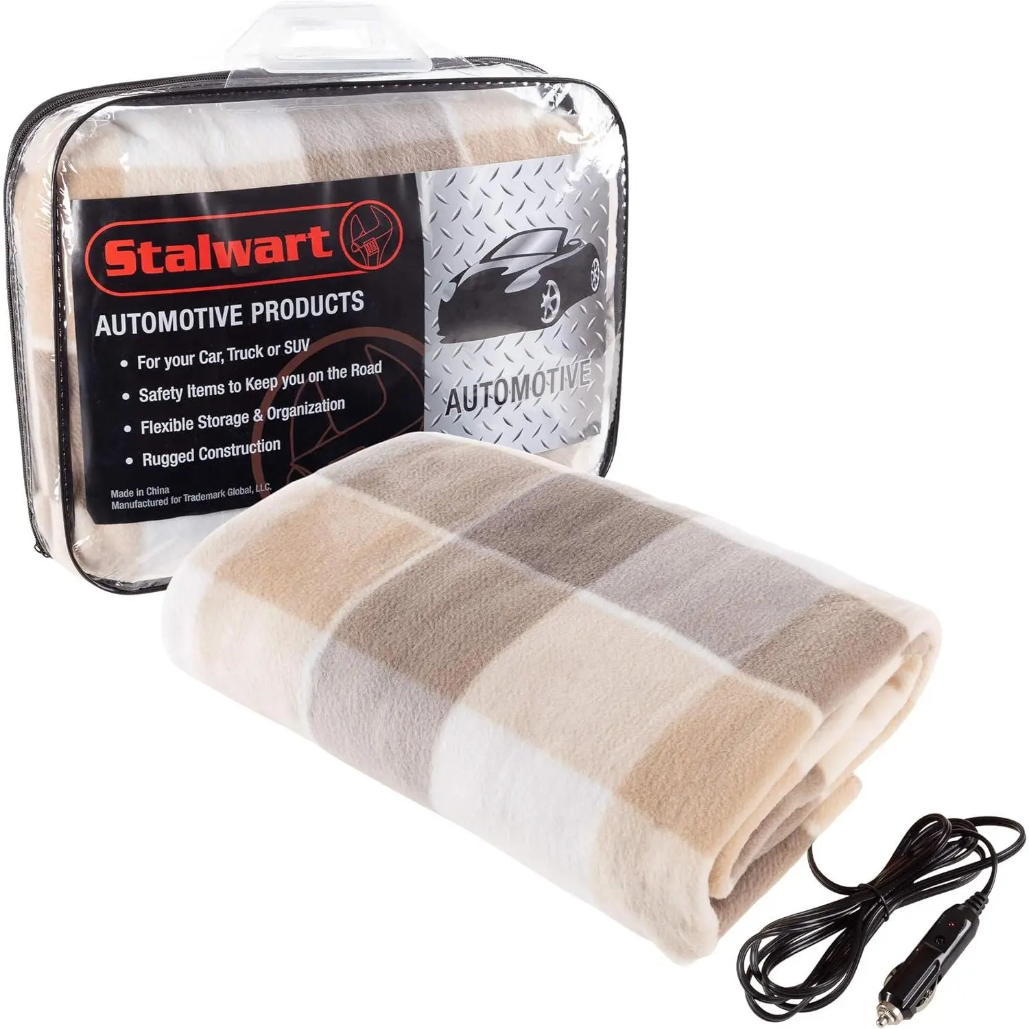 Stalwart Polyester Fleece Heated Car Blanket - 12-Volt Electric Blanket for Car, Truck - Lightweight Unisex Portable Heated Throw for Adults, Camping Essential (Tan)