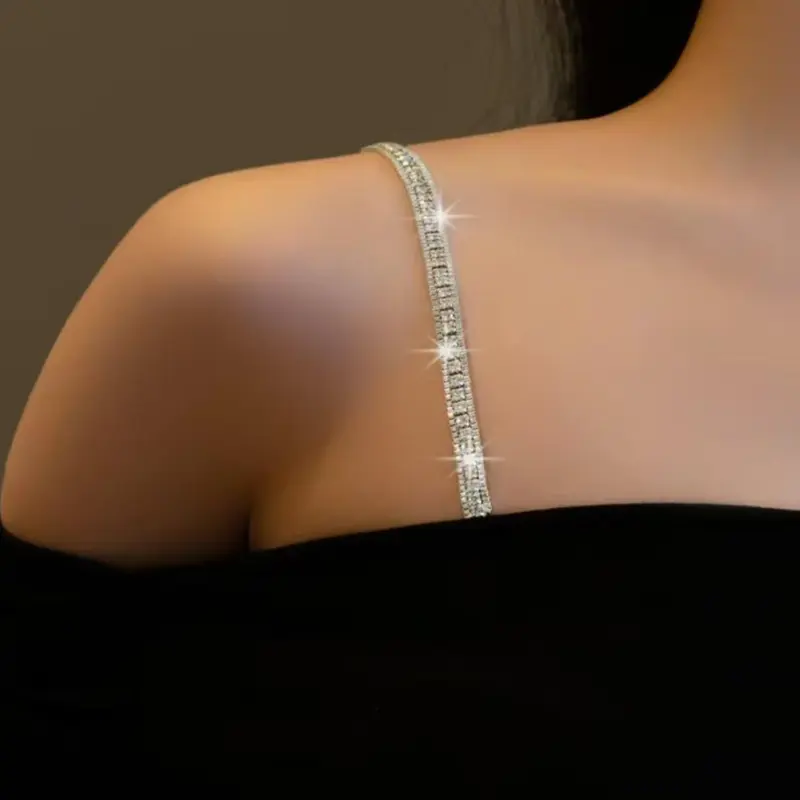 2-Piece Women's Elegant Crystal-Decorated Bra Straps with Crystal Embellishments, Adjustable Metal Back Straps with Comfortable Support, Stylish Women's Shoulder Straps, Bra Accessory