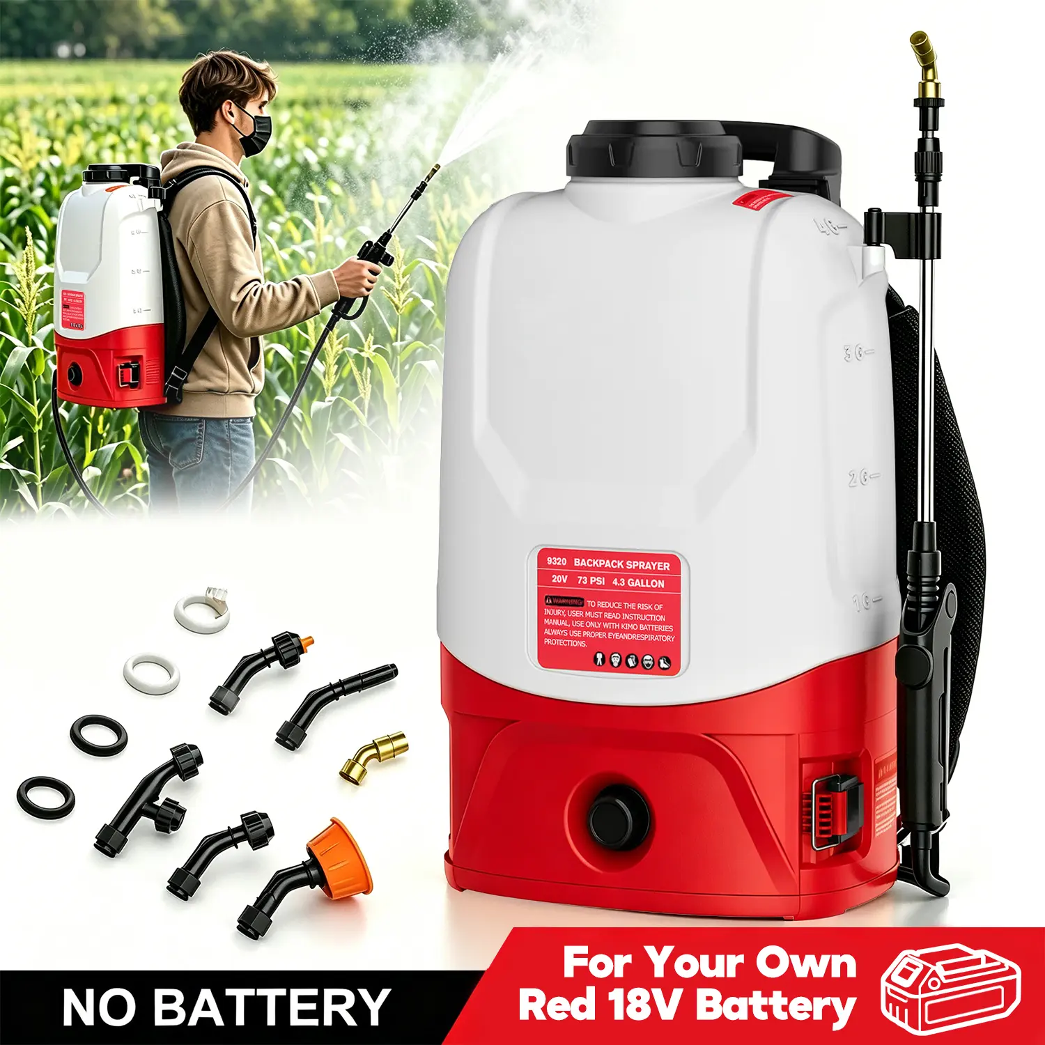 Cordless Battery Powered Electric Backpack Sprayer for Milwauke M18 Fuel Battery, 18V Max Battery, 4.3 Gallon 73 PSI Adjustable, Weed & Garden Sprayer for Fertilizing, Pest Control & Cleaning, Tool Only