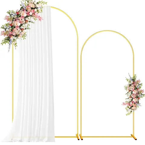 Gold Metal Arch Backdrop Stand Set (2/3 Pieces) - 7.2FT+6FT+6.6FT Sizes, Festive Decor for Weddings, Birthdays, Backdrops & Banners