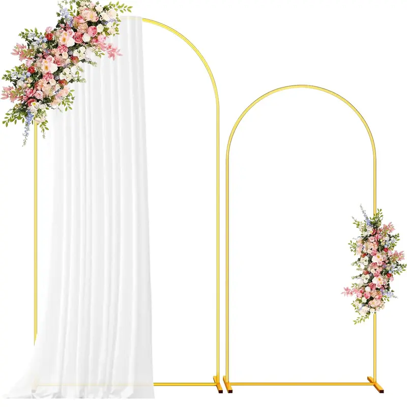Gold Metal Arch Backdrop Stand Set (2/3 Pieces) - 7.2FT+6FT+6.6FT Sizes, Festive Decor for Weddings, Birthdays, Backdrops & Banners