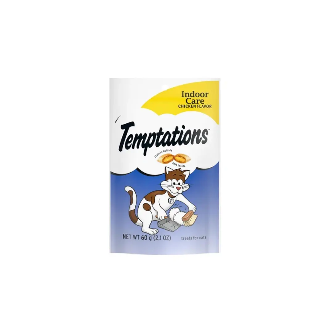 Temptations Indoor Care, Hairball Reducer Chicken Flavor Soft & Crunchy Treats for Cats, 2.1-oz