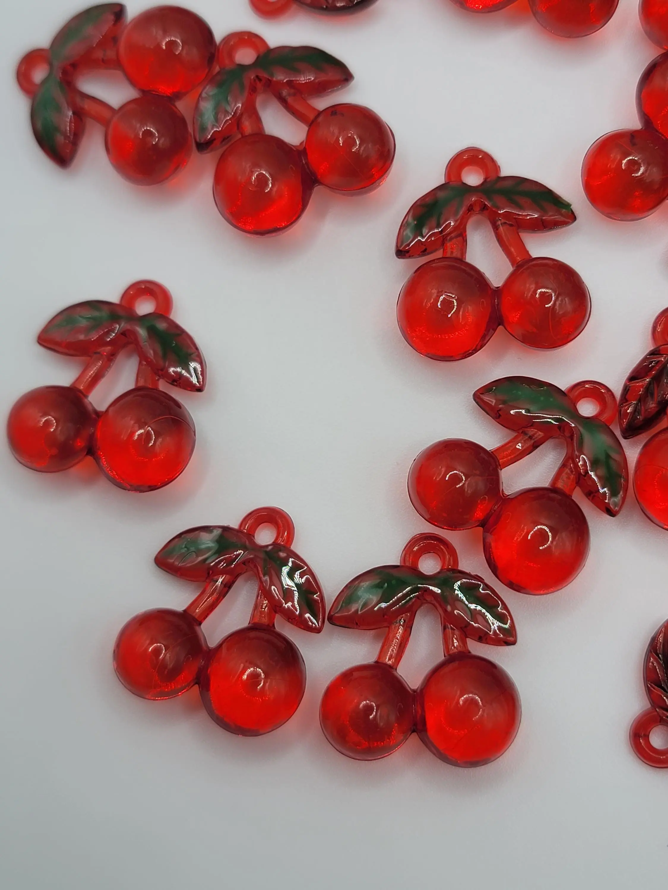 Red Cherry Acrylic Decorative Charms - Stylish Playful DIY Beading & Jewelry Making Supplies, Handmade Earrings Components, Decorative Charm, Stylish Playful Charm