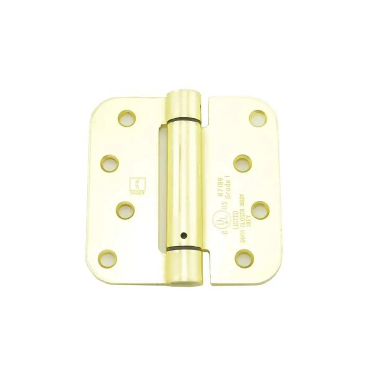 Hager 175244EA Spring Mechanism Hinges, 4x4 in. - 0.625 in. Radius Corner Steel Full Mortise Residential No. 118748 Satin Brass Hinge