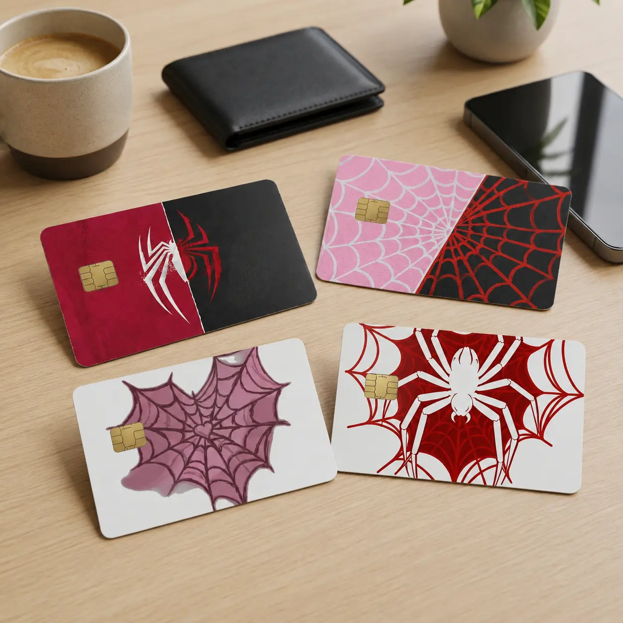 Spider Web Card Skin Sticker, Red Black Arachnid Design, Decorative Credit Card Decal, Debit Bank Card Cover, Gothic Comic Style Wallet Accessory Gift