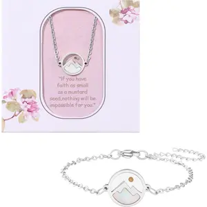 Women's 2-Piece Gold Plated Mustard Seed Jewelry Set - Female Hypoallergenic Stainless Steel Faith Necklace, Adjustable Christian Bracelet, Waterproof, Durable Baptism & Birthday Faith Gift