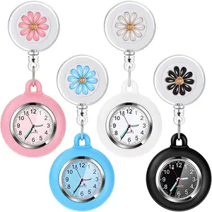 4 Pack Retractable Nurse Watch for  Doctors, Clip-on Hanging Lapel Nurse Watch  Cover Brooch Fob Pocket Watch Badge Reel