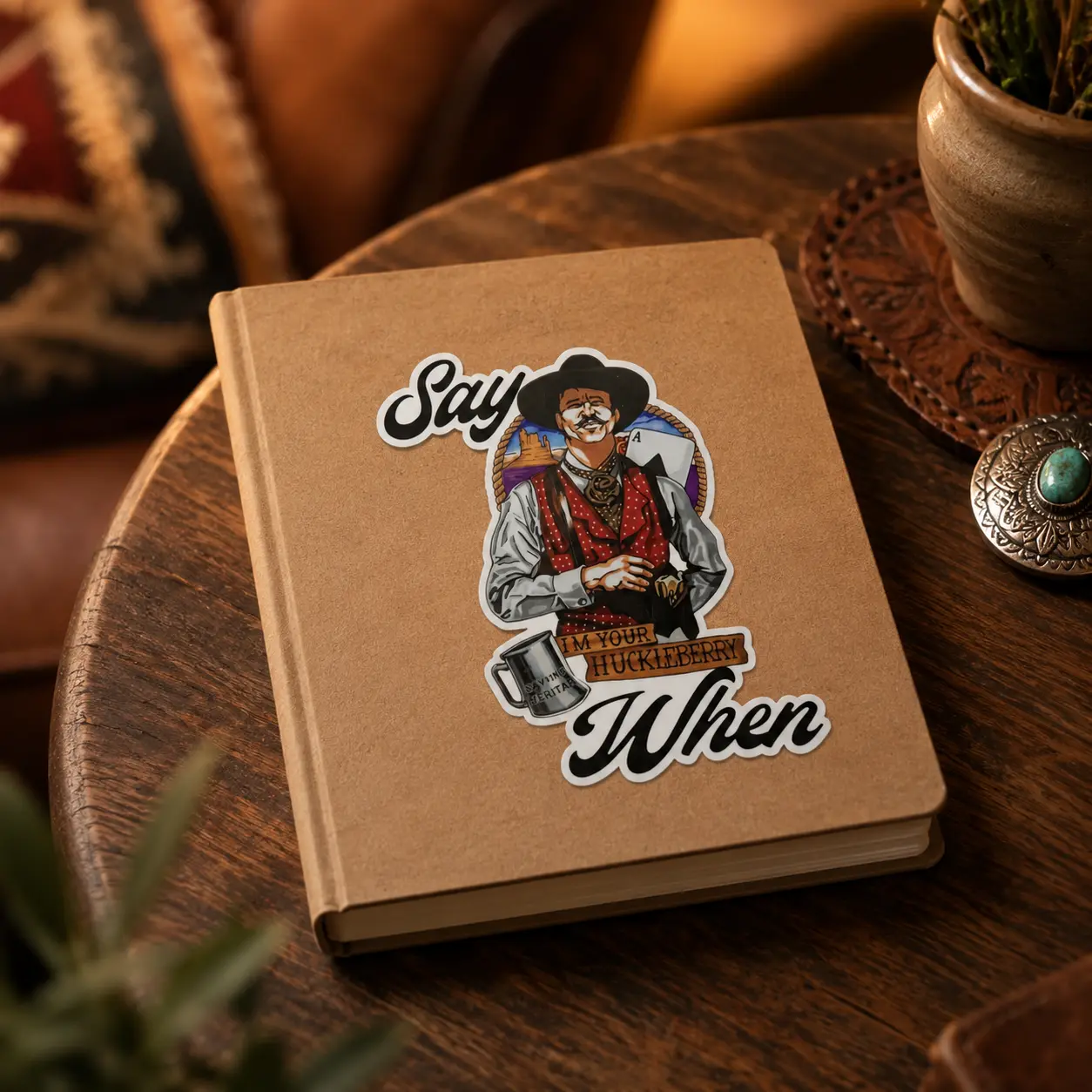 Doc Holliday Say When Sticker, Western Cowboy Movie Quote Vinyl Decal for Laptop, Water Bottle, Car, Funny Retro Cowboy Decor, Durable Sticker Gift for Men & Movie Fans, Laptop Water Bottle Decal Sticker