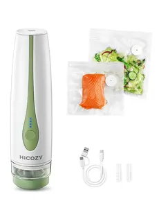 HiCOZY Vacuum Sealer for Food with Visible Water Tank, Powerful Compact Handheld Vacuum Sealer Machine with LED Battery Display, 30 BPA-Free and Reusable Bags, Green