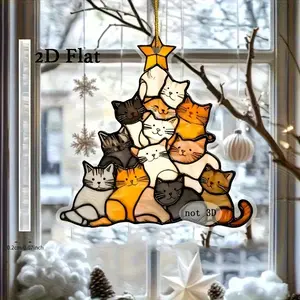 Solar Acrylic Cat Catcher Ornament, Harness Solar Energy, Christmas Tree Window Decor, 8 Colorful Cats, No Power Needed, Durable Home Garden Decoration