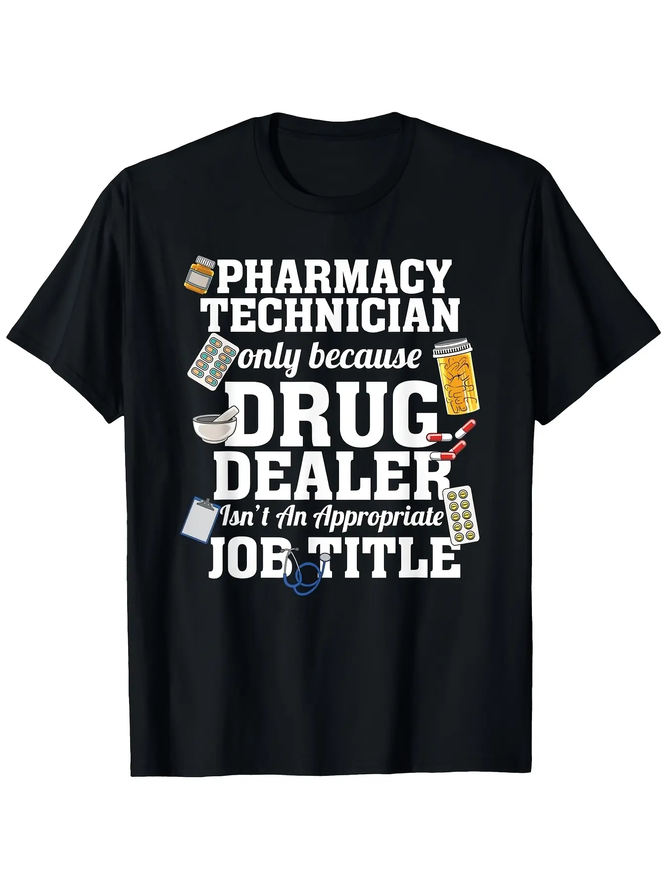 Unisex Pharmacy Technician & Pharmacist Casual Crew Neck Short Sleeve T-Shirt |   All-Season, Slight Stretch Fabric, Playful Print, Comfortable Fit For Pharmacy Techs & Drug Store Staff