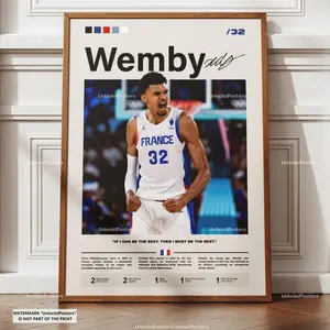 Victor Wembanyama Poster, French National Team Star, NBA Rising Talent Print, French Basketball Wall Art, Équipe de France Decor, JO 2024 FR