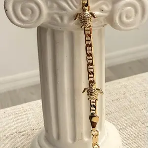 18k Gold Plated 7 1/2 inch Mariner Link Bracelet with Turtle Design for Daily Wear Ideal for All Occasions
