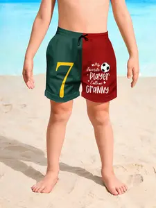 Boys' Quick-Dry Beach Pants, All-Over Printed Drawstring Design, Fitted Knee-Length Swimwear for Pool Parties & Vacation