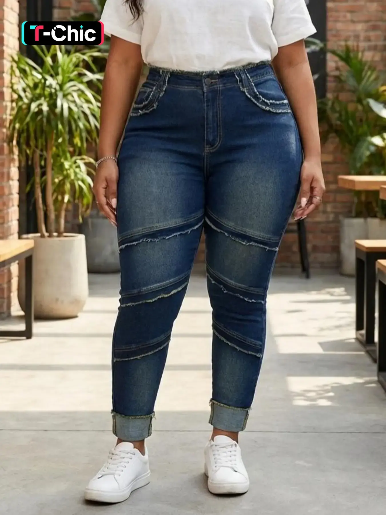 Women's Plus Size Elastic Stretchy Basic Jeans, Stylish Distressed Design, Fit, Ripped Effect, Casual Distressed, Frayed Waistband, Casual Street Style, Streetwear, All Seasons Denim Jeans, Pants, Trouser