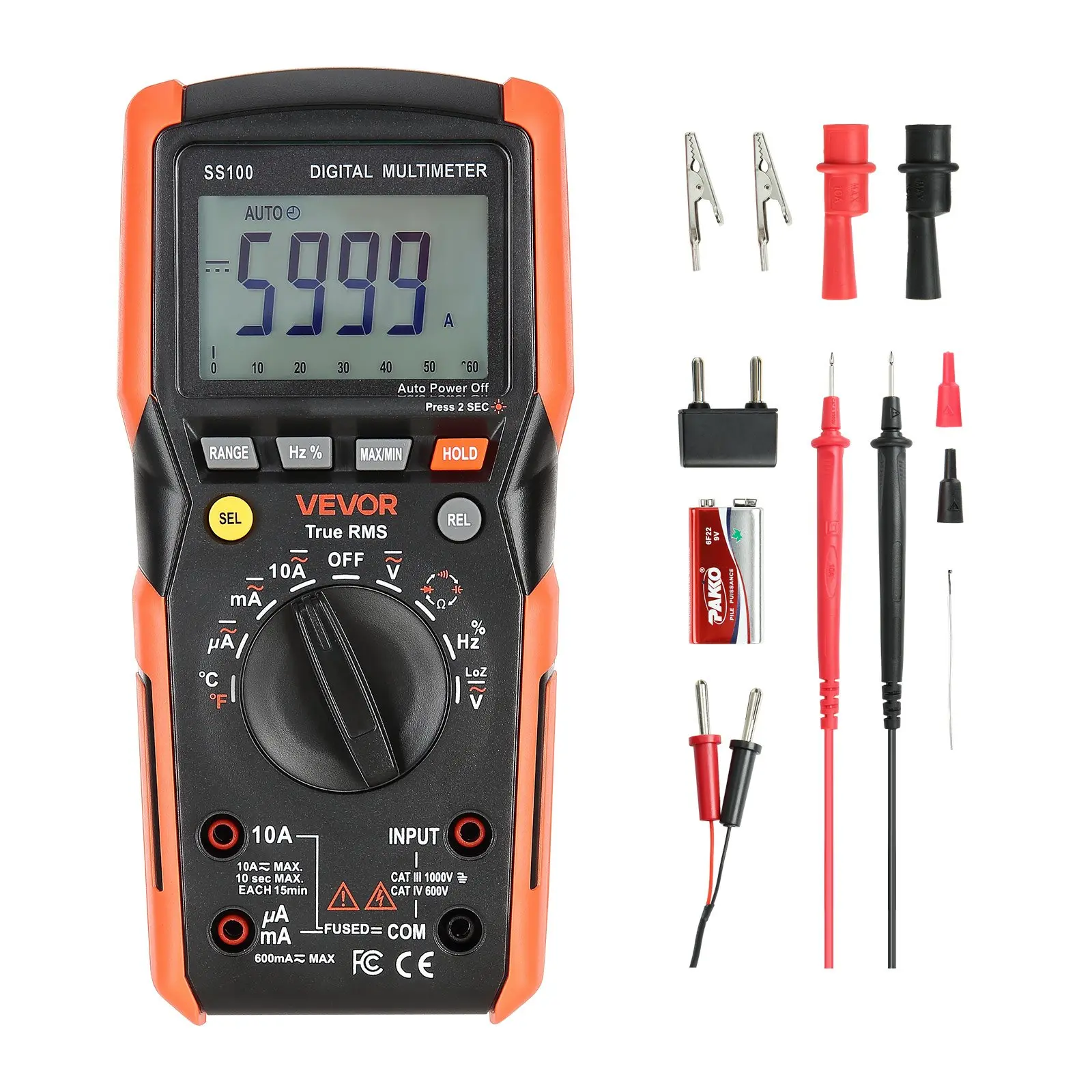 【DealsForYouDays】VEVOR Handheld Auto-Ranging Digital Multimeter - 6000-Count TRMS DC/AC Voltmeter Current Tester with Digital Display for Voltage, Resistance, Capacitance, Temperature Measuring, Diodes, Low-Impedance Continuity Tests