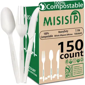 150-Count Compostable Utensils Set - Duty BPI Certified,-Free Disposable,, for BBQ, Camping, Events, Plant-Based Cutlery