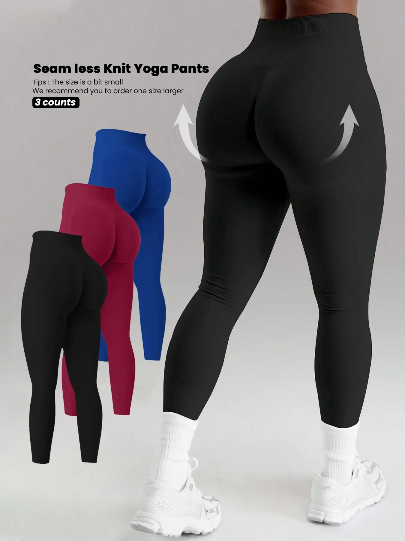 3-Pack Seamless Knitted Compression Yoga Pants, High Waist Butt Lifting Tight Fit, High Elasticity Tummy Control Women's Sports Fitness Pants, Fitness Bbl Leggings, Female Gym Clothes, High Waist Activewear