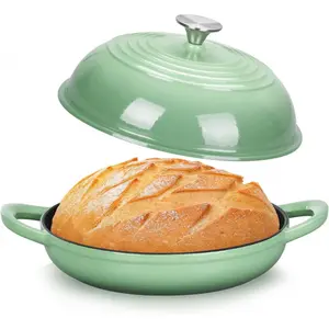 Cast Iron Bread Dutch Oven, 6 Qt Enameled Dutch Oven Pot for Sourdough Bread Baking, with Tall Dome Lid & Round Base Pan, Self-Basting & Even-Heating, Heavy-Duty & Non-stick, Pistachio Green