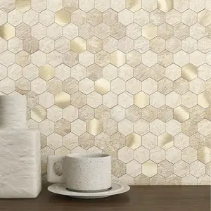 Hexagon Peel and Stick Backsplash Tiles,Self-and Marble Peel and Stick Wall Tiles Sticker Heat Resistant(Beige,5sheets)