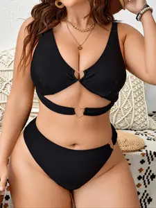 Heart Cutout High Waist Tie Swimsuit, Sexy Backless Vacation Style, Women's Swimwear, Summer Beachwear, Fashionable Bathing Suit, Beach Bikini Set