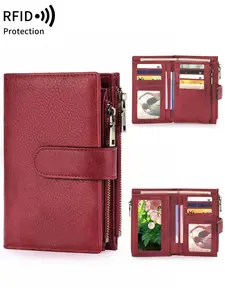 Ladies' Double Fold Leopard Print Wallet, RFID Anti-Theft Brush, Dual Zipper Multi Compartment Design, Coin Pocket With Zipper, Multiple Card Slots, Unisex Card Wallet, Suitable For Daily Portable Use, Christmas Gift, Valentine's Day Gift