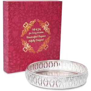 Silver Decorative Serving Tray Set for Dry Fruit Dessert Chocolate, Home Pooja Decor, Great Gifts for Christmas Diwali Housewarming Wedding Corporate Return Gifts