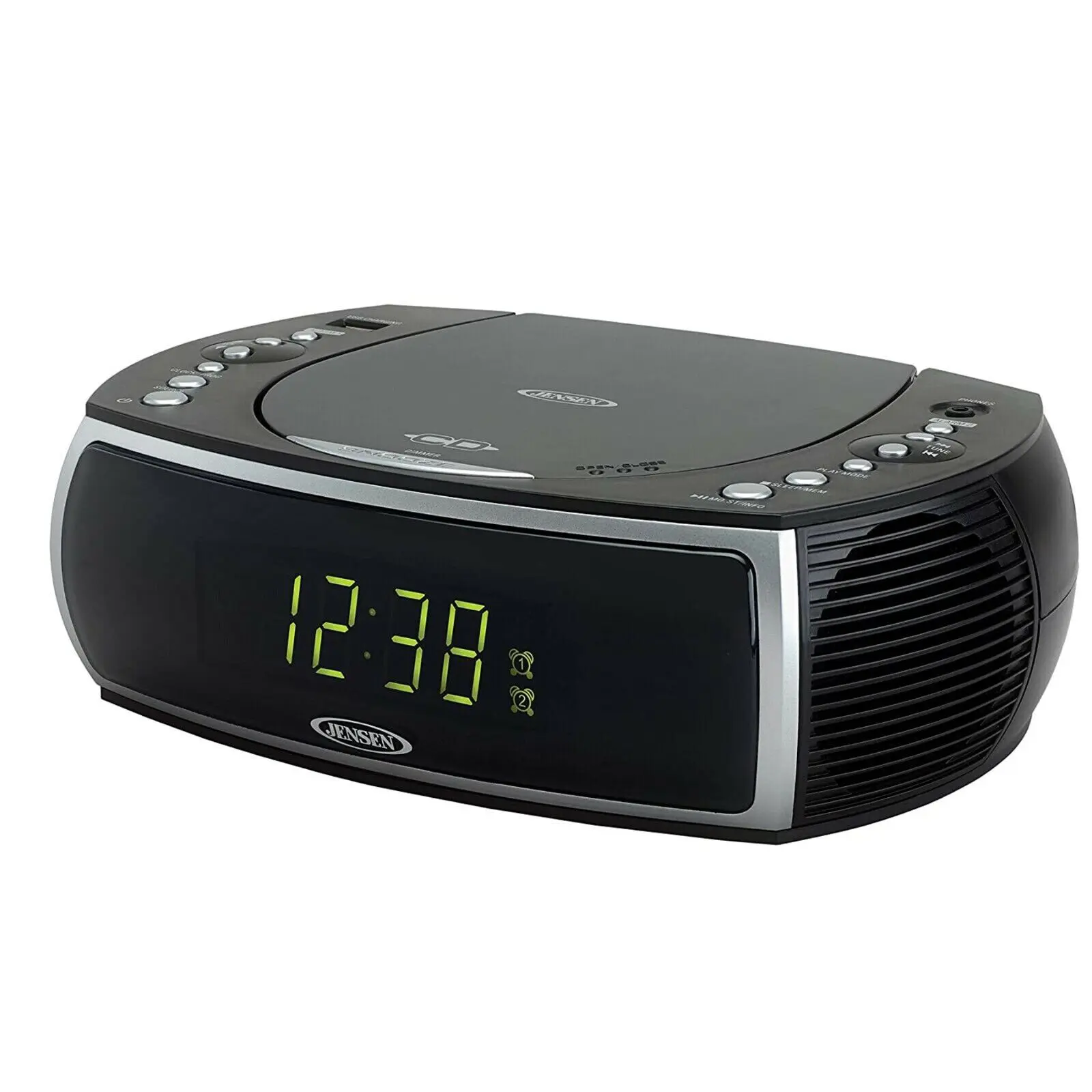 Jensen JCR-322 Modern Home Tabletop Digital Alarm Clock with AM/FM Radio, CD Player, and Digital Display Decor in Black