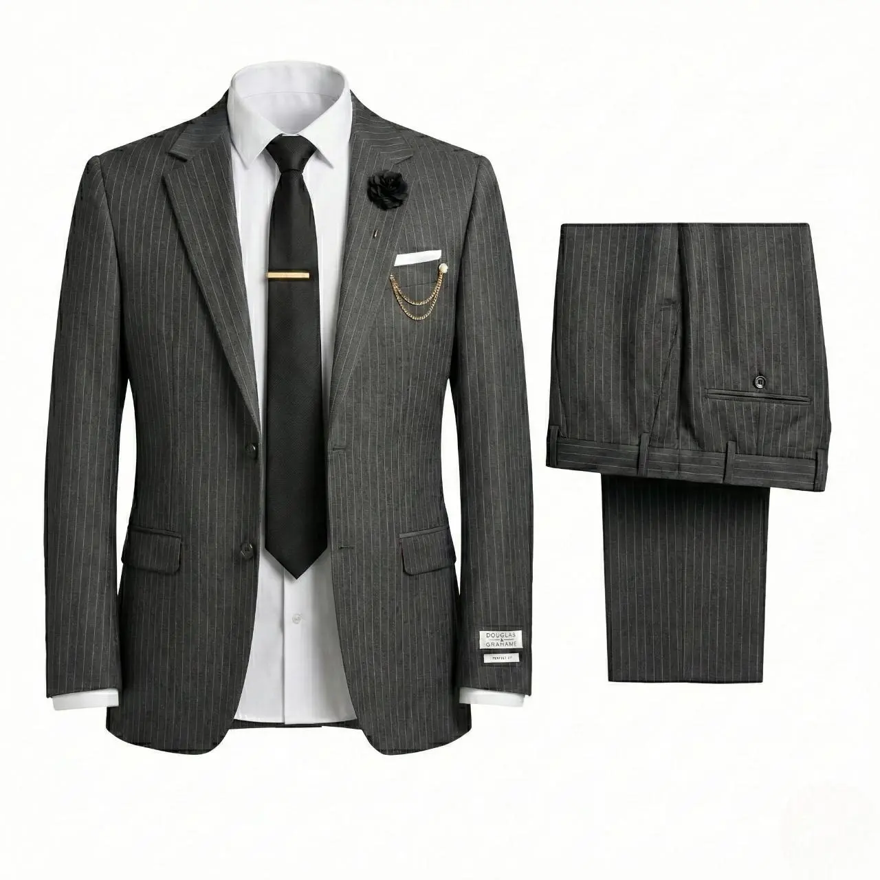 Douglas & Grahame Italian Tailored Striped Suit, 98% Wool Blazer Pants Set, Modern Gentlemen Slim Fit, Formal Business Prom Wedding Casual Outfit, Suitable for Office to Cocktail Occasions, Men’s Suit Sets, Work Clothes Menswear Formal Wear