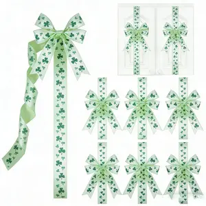 Fresh Spring Accent - Oversized 79" x 2.4" Green Fringe Bow with Lucky Clover Print, Natural Touch for Indoor & Outdoor Decor, Ideal for Door, Wall, Patio and Wedding/Party Backdrop