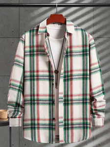 Men's Plaid Print Button Front Shirt, Regular Fit Casual Long Sleeve Collared Top for Spring & Fall, Men's Clothes for Daily Wear, Casual Party Shirt