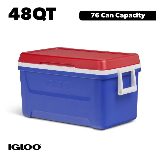 Igloo 48 QT Laguna Hard Sided Ice Chest Cooler, Blue Red and White