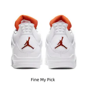 White Leather and Orange Metallic Mid-Top Basketball Sneaker with Mesh Accents