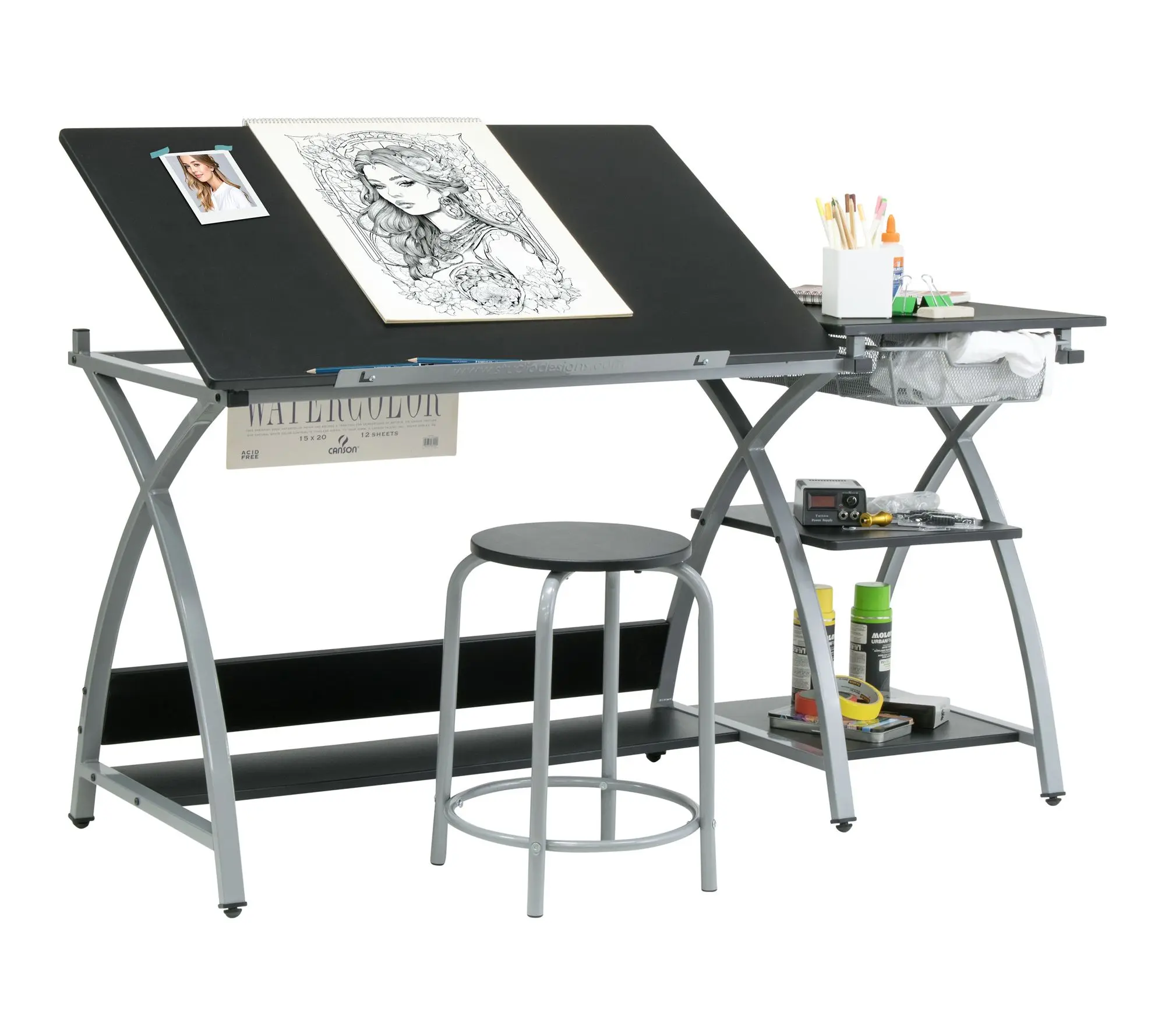 Studio Designs Deluxe Adjustab le Craft Statio n with Stool
