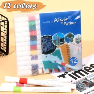 12pcs Soft Head Acrylic Markers Art Set, Choose From 12 Colors, Ideal for DIY Arts & Crafts, Drawing Cards, Ceramics, Glass, Textiles